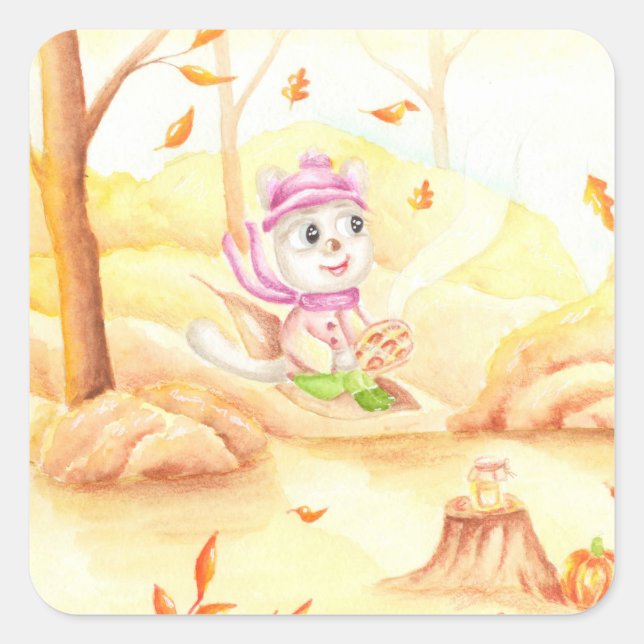 Sweet autumn walk in the forest square sticker (Front)