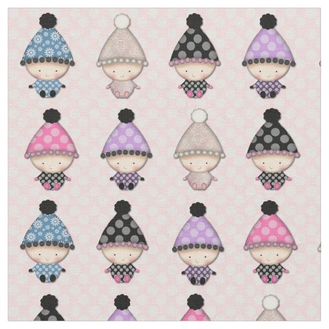 Sweet Babies on Pink Polka Dot Pattern Fabric (Close Up)