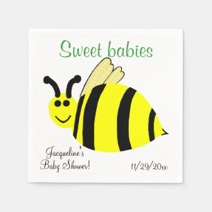 Sweet Babies Yellow Bumble Bee Twins Baby Shower Napkin