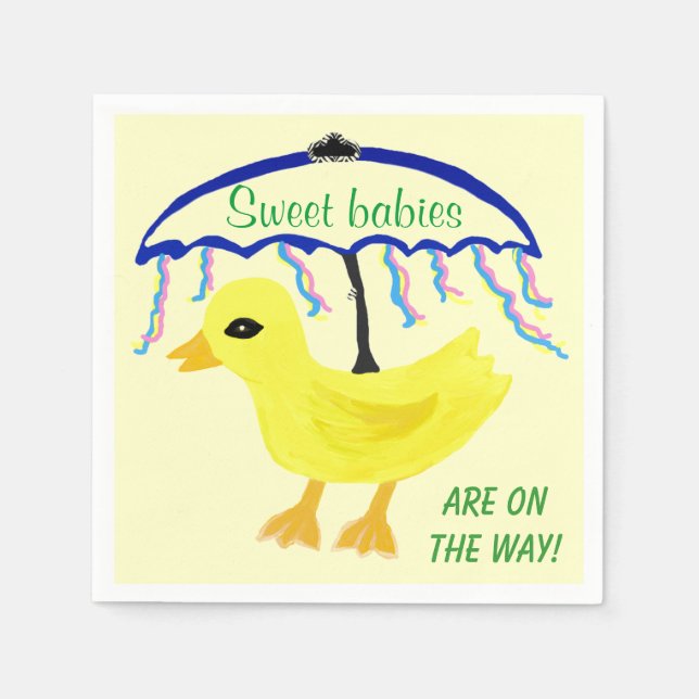 Sweet Babies Yellow Ducky Baby Shower Umbrella Napkin (Front)