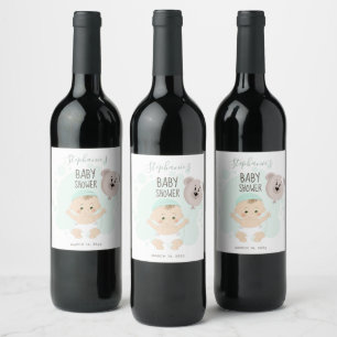 Sweet Baby and Bear Balloon Wine Label