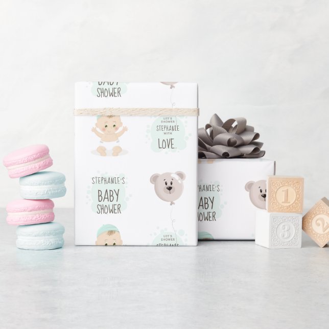 Sweet Baby and Bear Balloon Wrapping Paper (Baby Shower)