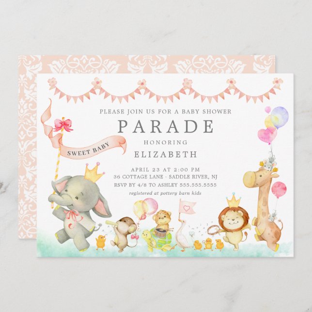 Sweet Baby Animals Parade Baby Shower Invitation (Front/Back)