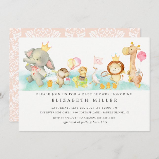 Sweet Baby Animals Parade Baby Shower Invitation (Front/Back)