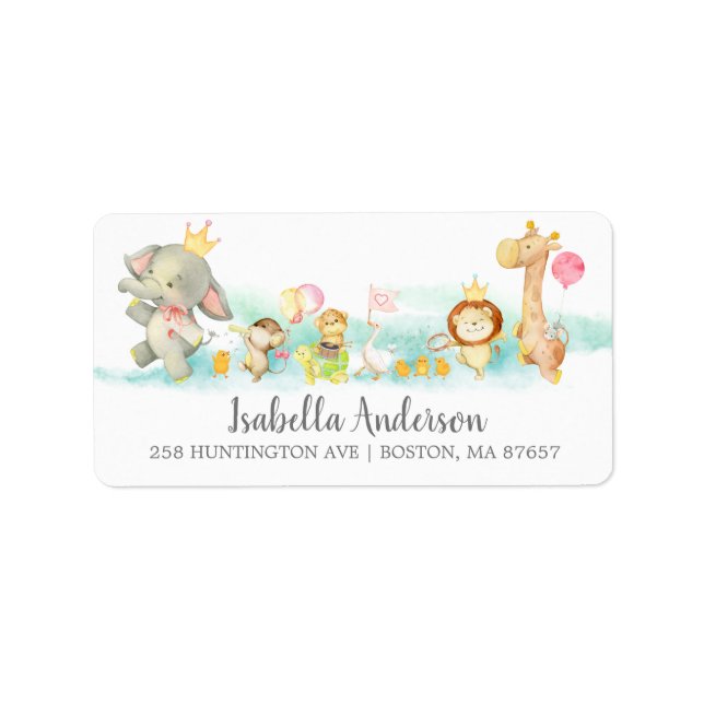 Sweet Baby Animals Parade Shower Address Label (Front)