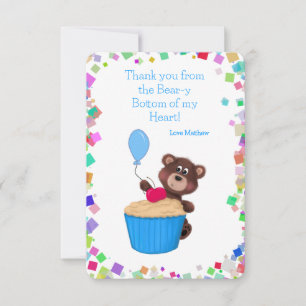 Sweet Baby Bear Blue Cupcake Birthday Thank You Card