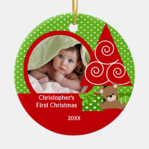 Sweet Baby Bear Boy Photo First Christmas Ornament