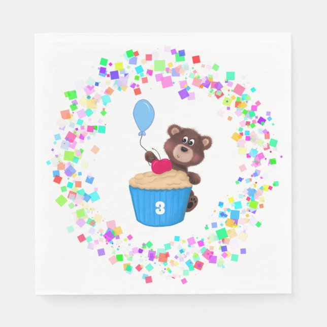 Sweet Baby Bear Cherry Cupcake Birthday  Napkin (Front)