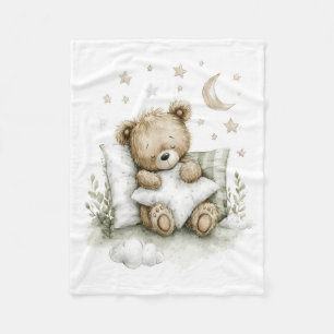 Sweet baby bear fast asleep on fluffy clouds fleece blanket