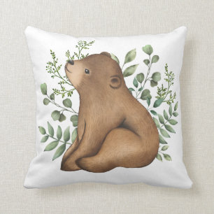 Sweet Baby Bear Woodland Forest Greenery Nursery Cushion