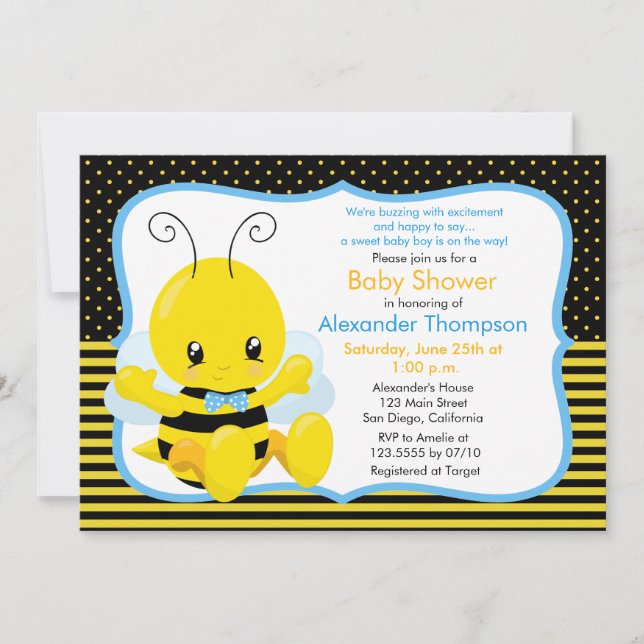 Sweet Baby Bee Boy Baby Shower Invitation (Front)