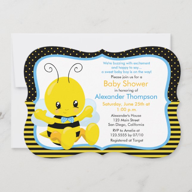 Sweet Baby Bee Boy Baby Shower Invitation (Front)