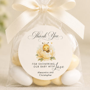 Sweet Baby Bee Floral Yellow Watercolor Thank You Classic Round Sticker