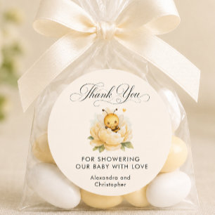 Sweet Baby Bee Floral Yellow Watercolor Thank You Classic Round Sticker