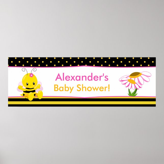 Sweet Baby Bee Girl Baby Shower Banner Poster (Front)