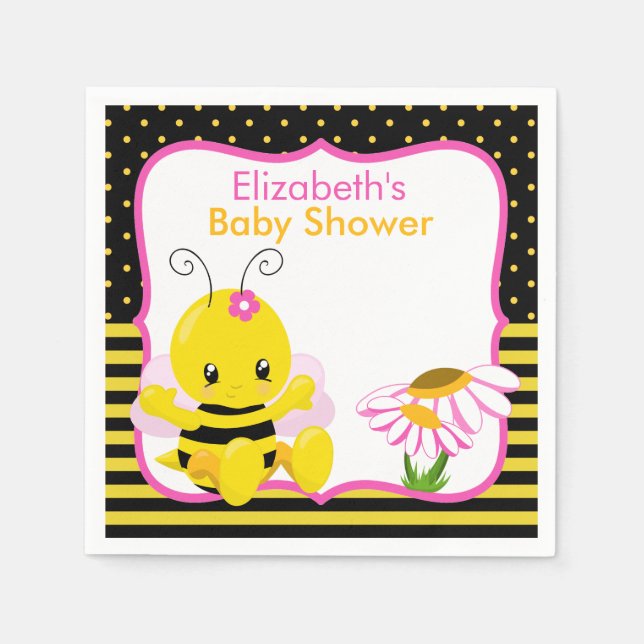 Sweet Baby Bee Girl Baby Shower Paper Napkins (Front)