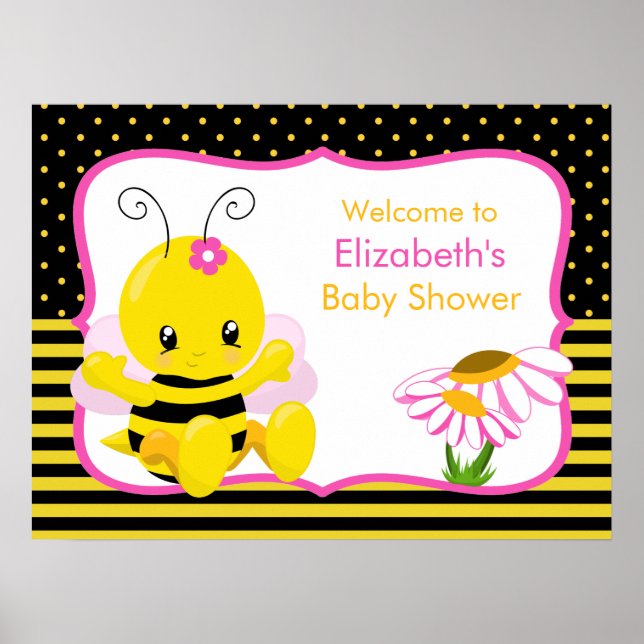 Sweet Baby Bee Girl Baby Shower Poster (Front)