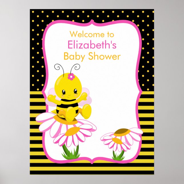 Sweet Baby Bee Girl Baby Shower Poster (Front)