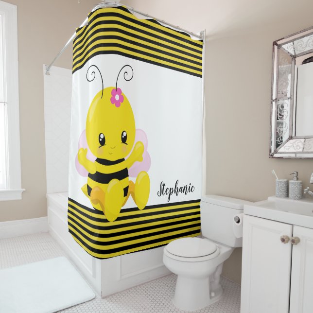 Sweet Baby Bee Girl Shower Curtain (In Situ)