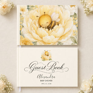 Sweet Baby Bee Yellow Watercolor Baby Shower  Guest Book