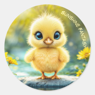 Sweet baby bird spring meadow yellow flowers classic round sticker