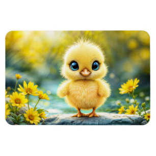 Sweet baby bird spring meadow yellow flowers magnet