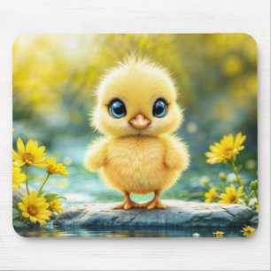 Sweet baby bird spring meadow yellow flowers mouse pad