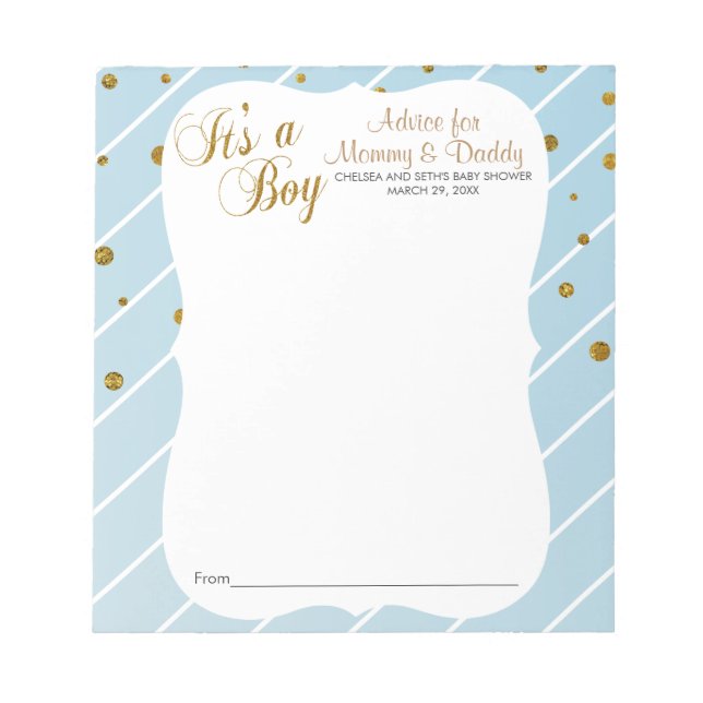 Sweet Baby Blue and Gold Confetti - Advice Notepad (Front)