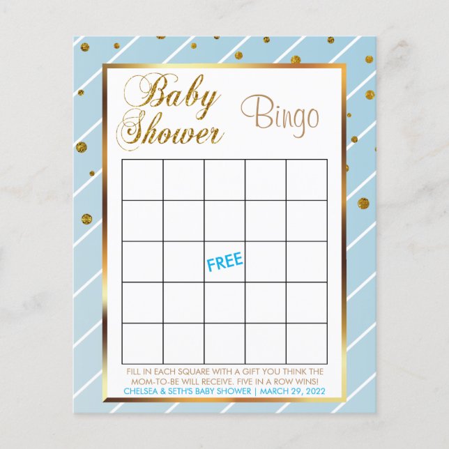 Sweet Baby Blue and Gold Confetti Baby Boy - Bingo Flyer (Front)