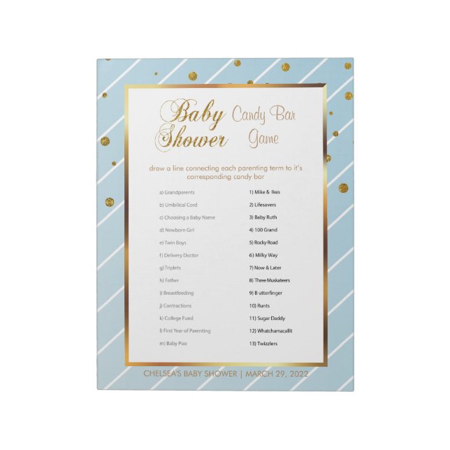 Sweet Baby Blue and Gold Confetti - Candy Bar Notepad (Rotated)