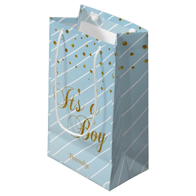Sweet Baby Blue and Gold Confetti Small Gift Bag (Front Angled)