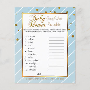 Sweet Baby Blue and Gold Confetti - Word Scramble Flyer