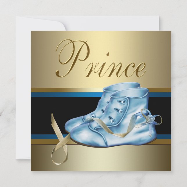 Sweet Baby Blue and Gold Prince Baby Shower Invitation (Front)