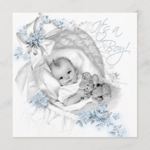 Sweet Baby Blue Bassinet Baby Shower Invitation