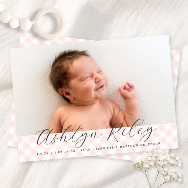 Sweet Baby Blue Gingham Pattern Birth Announcement (Creator Uploaded)