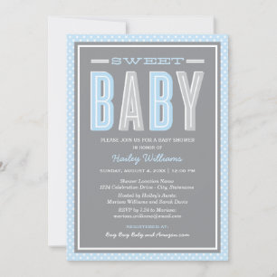 Sweet Baby Blue Grey Bold Type Baby Boy Shower Invitation