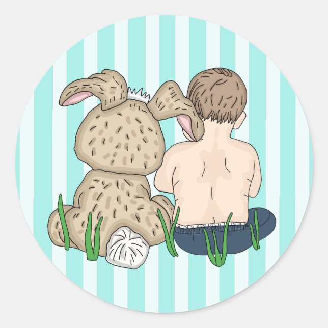 Sweet Baby Boy and Easter Bunny Happy Easter   Classic Round Sticker (Front)