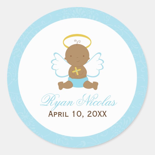 Sweet Baby Boy Baptism Classic Round Sticker (Front)