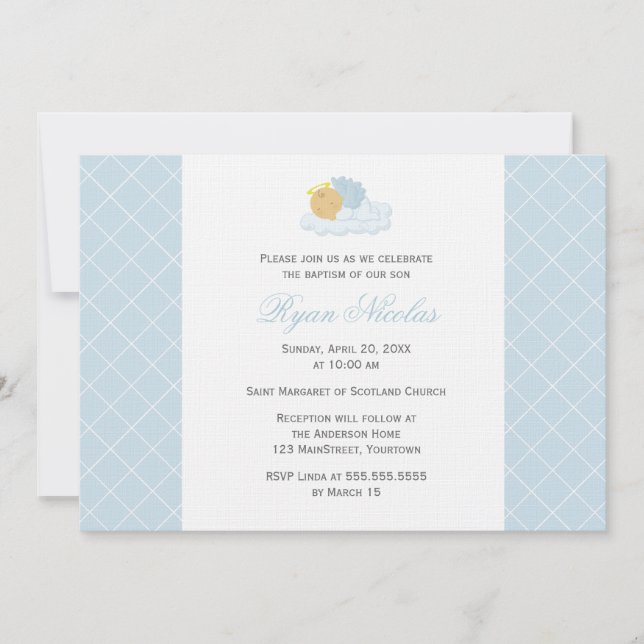 Sweet Baby Boy Baptism Invitation (Front)