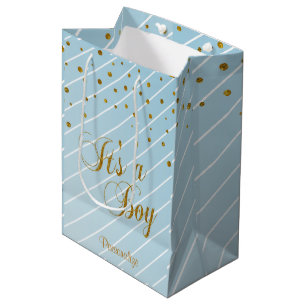 Sweet Baby Boy Blue and Gold Confetti Medium Gift Bag