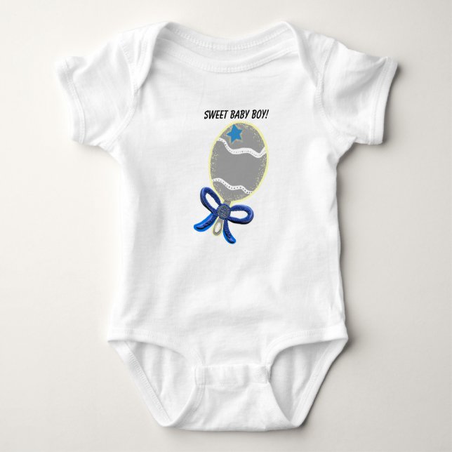 Sweet Baby Boy Blue Bow Rattle T-Shirt Baby Bodysuit (Front)
