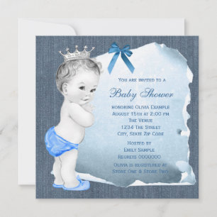 Sweet Baby Boy Blue Denim Baby Shower Invitation