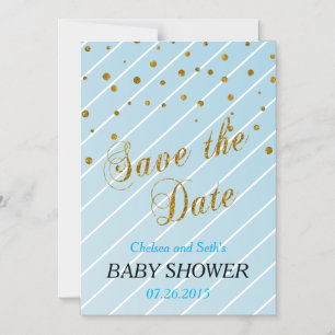 Sweet Baby Boy Blue & Gold Confetti   Baby Shower Magnetic Invitation