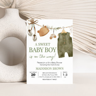Sweet Baby Boy Boho Clothes Baby Shower Invitation