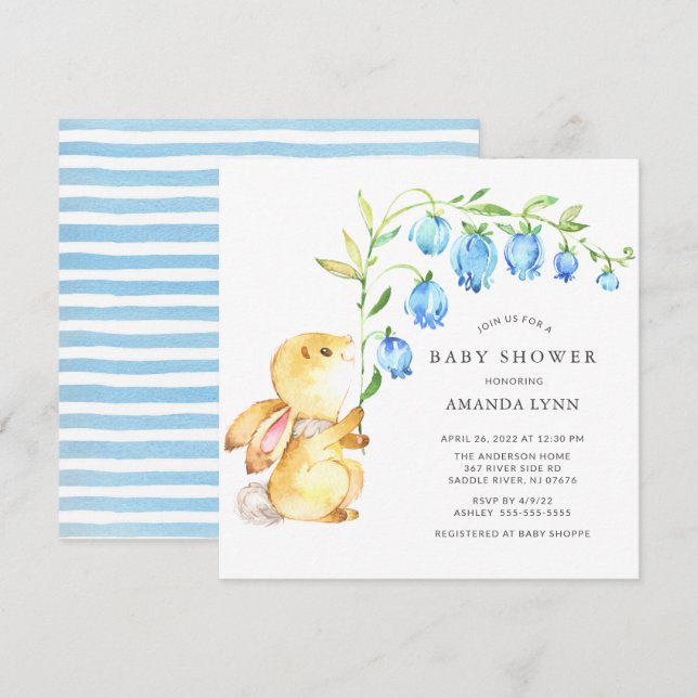 Sweet Baby Boy Bunny Baby Shower Invitation (Front/Back)