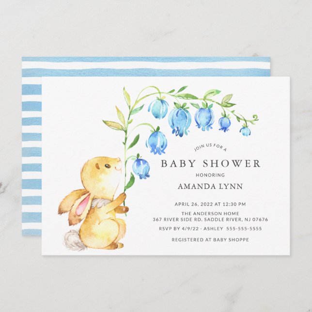 Sweet Baby Boy Bunny Baby Shower Invitation (Front/Back)