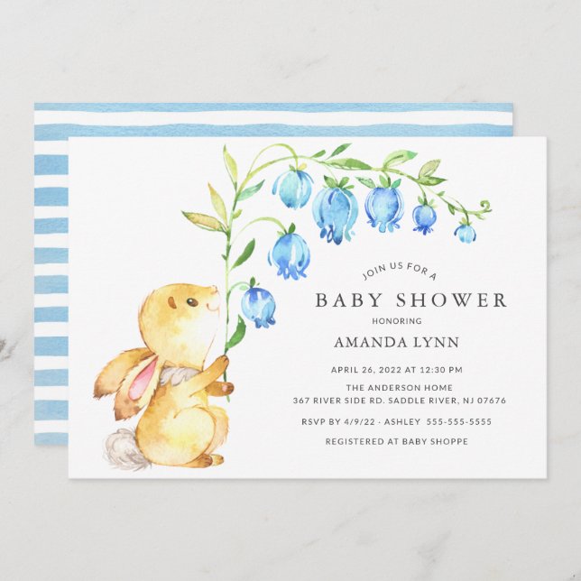 Sweet Baby Boy Bunny Baby Shower Invitation (Front/Back)