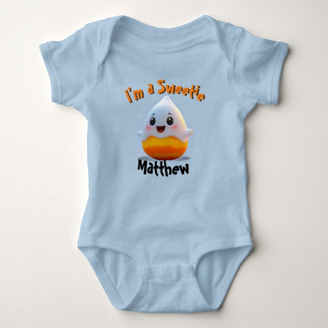 Sweet Baby Boy Candy Corn with childs name Bodysuit (Front)