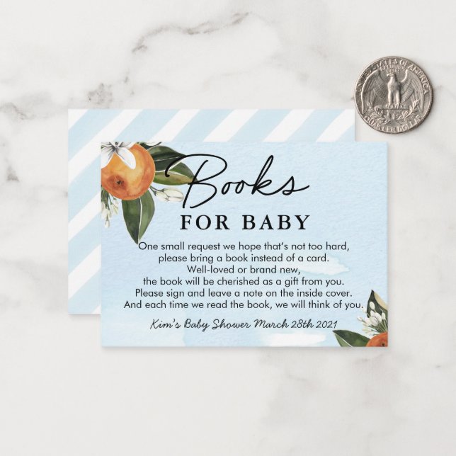 Sweet Baby Boy Clementine Shower Books For Baby Card (Front/Back In Situ)