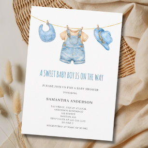 Sweet Baby Boy Clothesline Baby Shower  Invitation
